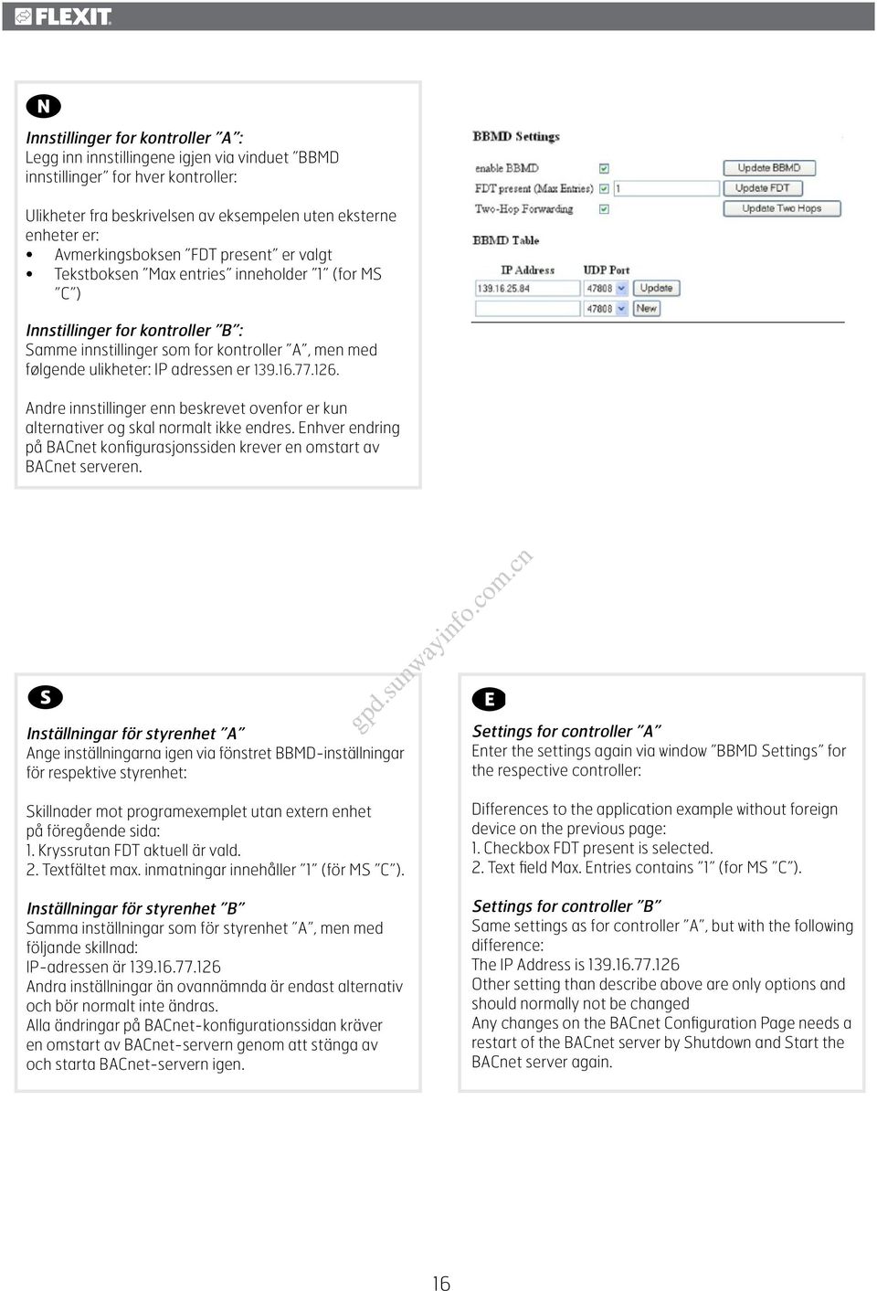 126. Andre innstillinger enn beskrevet ovenfor er kun alternativer og skal normalt ikke endres. Enhver endring på BACnet konfigurasjonssiden krever en omstart av BACnet serveren.