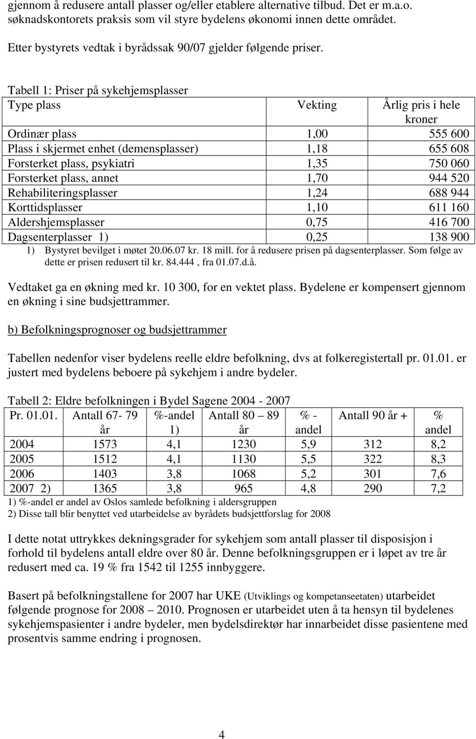 Tabell 1: Priser på sykehjemsplasser Type plass Vekting Årlig pris i hele kroner Ordinær plass 1,00 555 600 Plass i skjermet enhet (demensplasser) 1,18 655 608 Forsterket plass, psykiatri 1,35 750