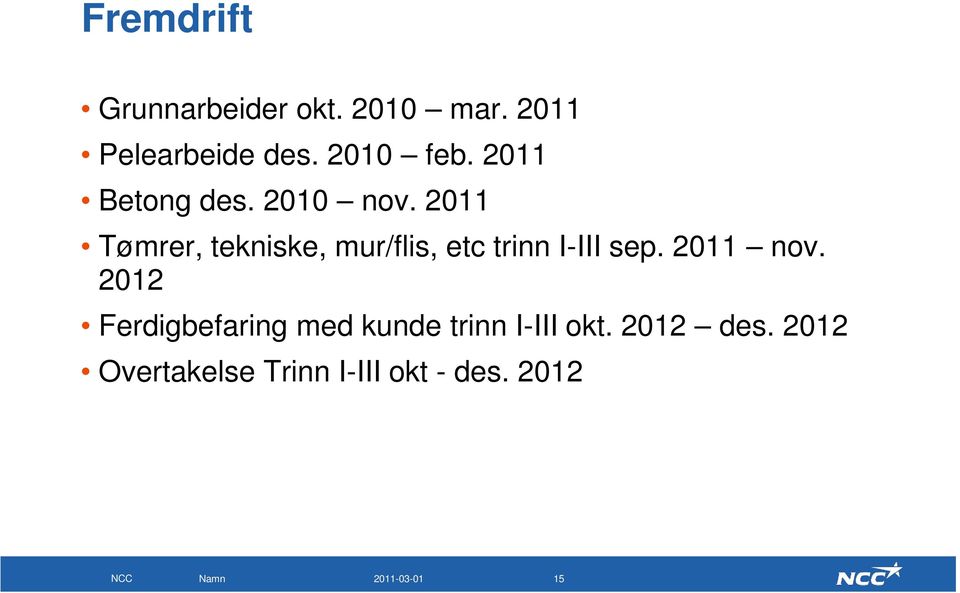 2011 Tømrer, tekniske, mur/flis, etc trinn I-III sep. 2011 nov.