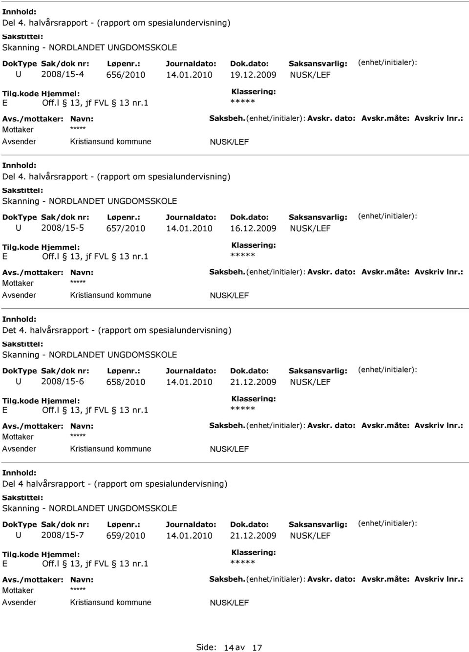 2009 NSK/LF Mottaker NSK/LF Det 4. halvårsrapport - (rapport om spesialundervisning) Skanning - NORDLANDT NGDOMSSKOL 2008/15-6 658/2010 21.12.