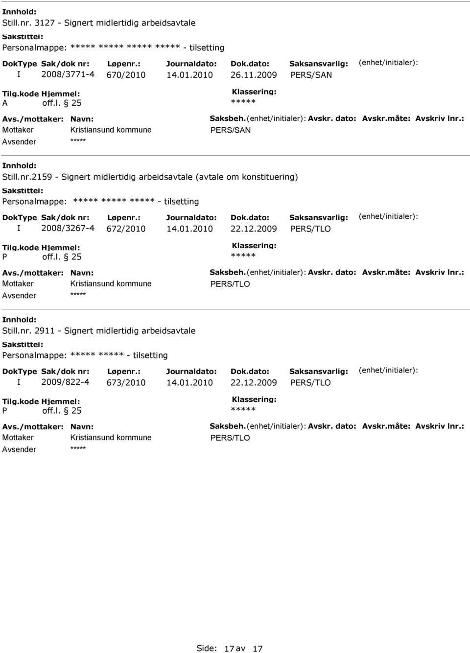 2159 - Signert midlertidig arbeidsavtale (avtale om konstituering) Personalmappe: - tilsetting 2008/3267-4