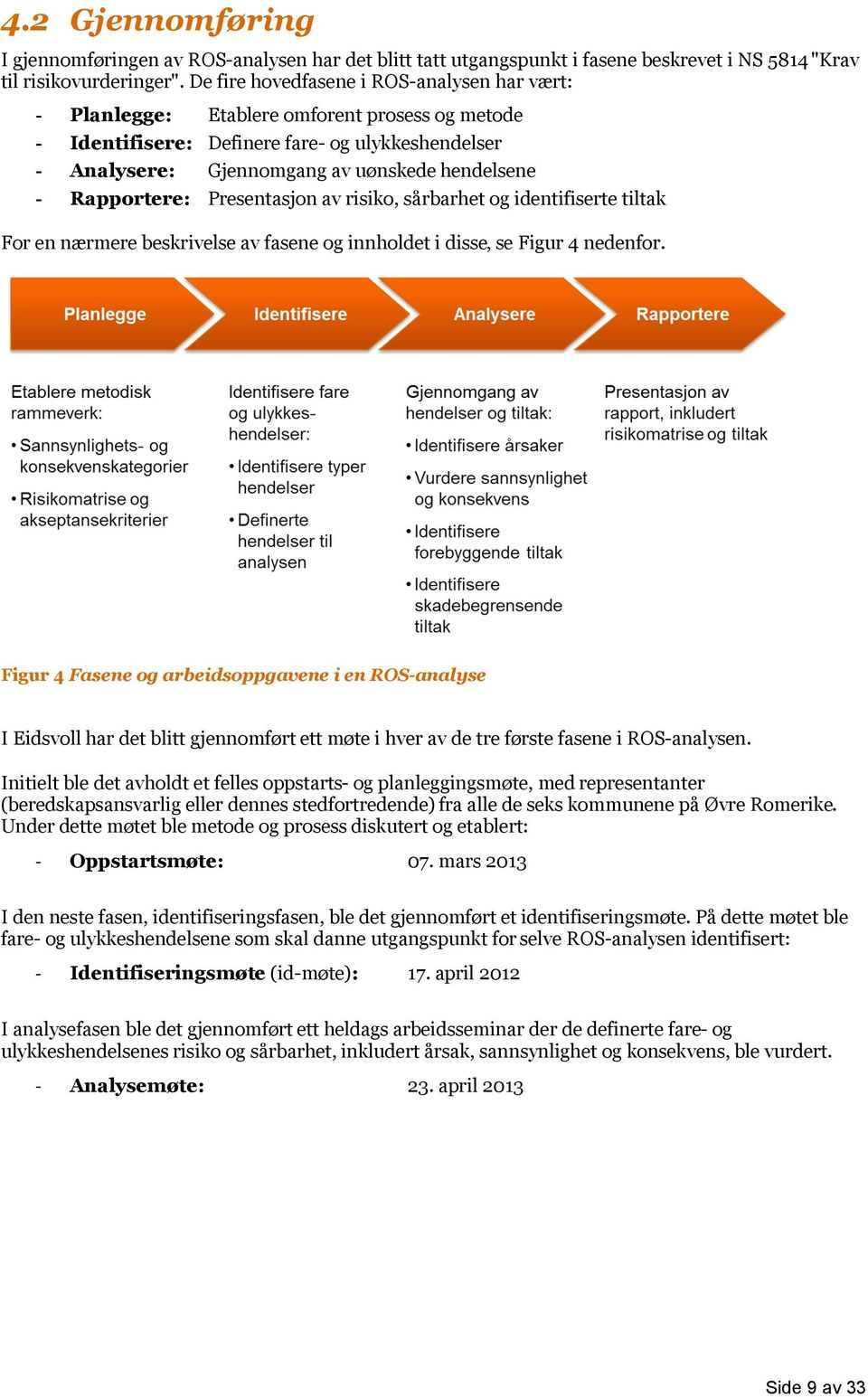 Rapportere: Presentasjon av risiko, sårbarhet og identifiserte tiltak For en nærmere beskrivelse av fasene og innholdet i disse, se Figur 4 nedenfor.