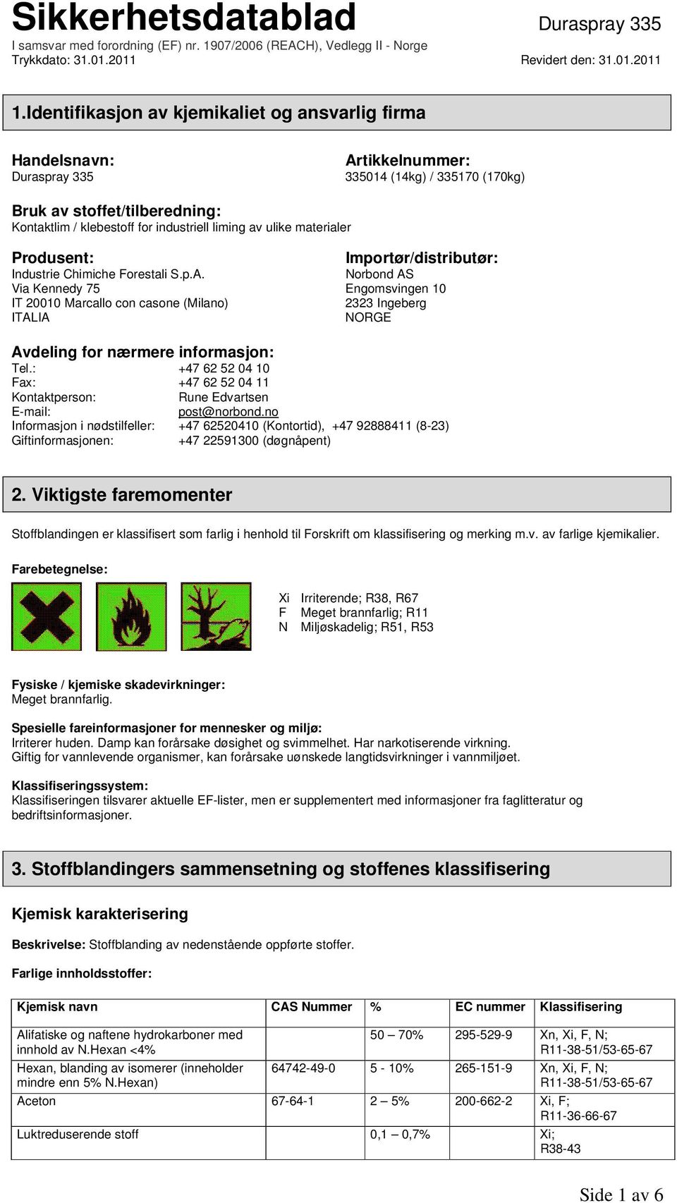 Importør/distributør: Norbond AS Via Kennedy 75 Engomsvingen 10 IT 20010 Marcallo con casone (Milano) 2323 Ingeberg ITALIA NORGE Avdeling for nærmere informasjon: Tel.