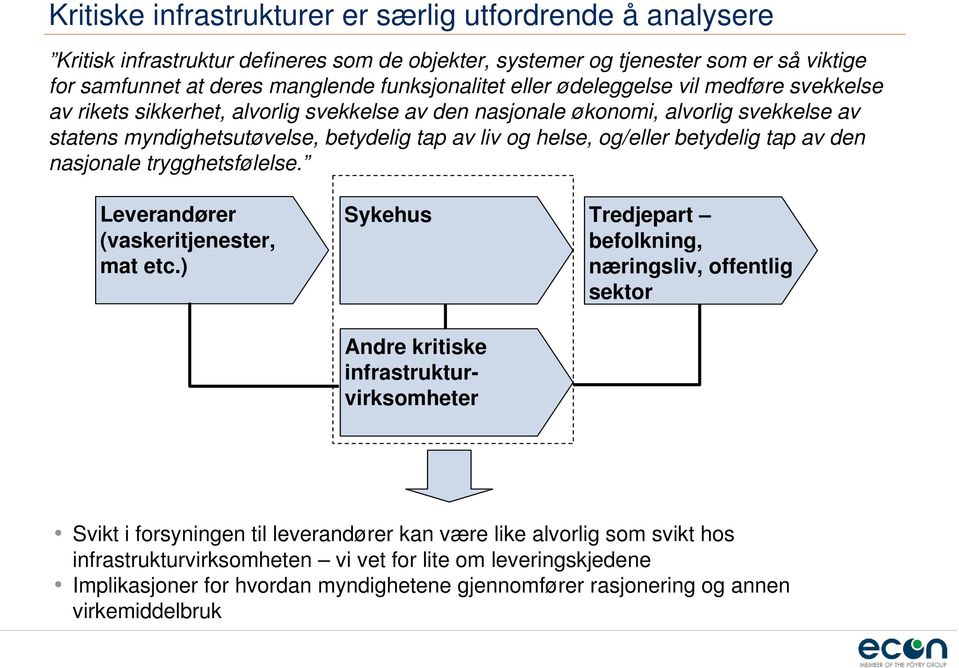 betydelig tap av den nasjonale trygghetsfølelse. Leverandører (vaskeritjenester, mat etc.