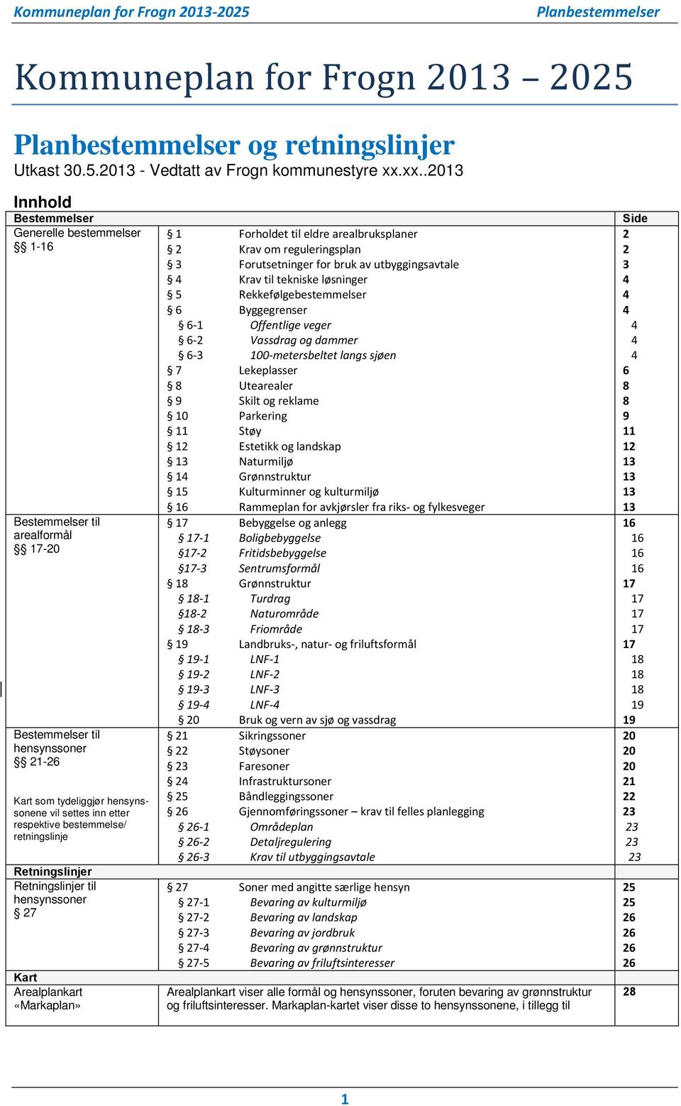 bestemmelse/ retningslinje Retningslinjer Retningslinjer til hensynssoner 27 Kart Arealplankart «Markaplan» 1 2 3 4 5 6 6-1 6-2 6-3 7 8 9 10 11 12 13 14 15 16 17 17-1 17-2 17-3 18 18-1 18-2 18-3 19