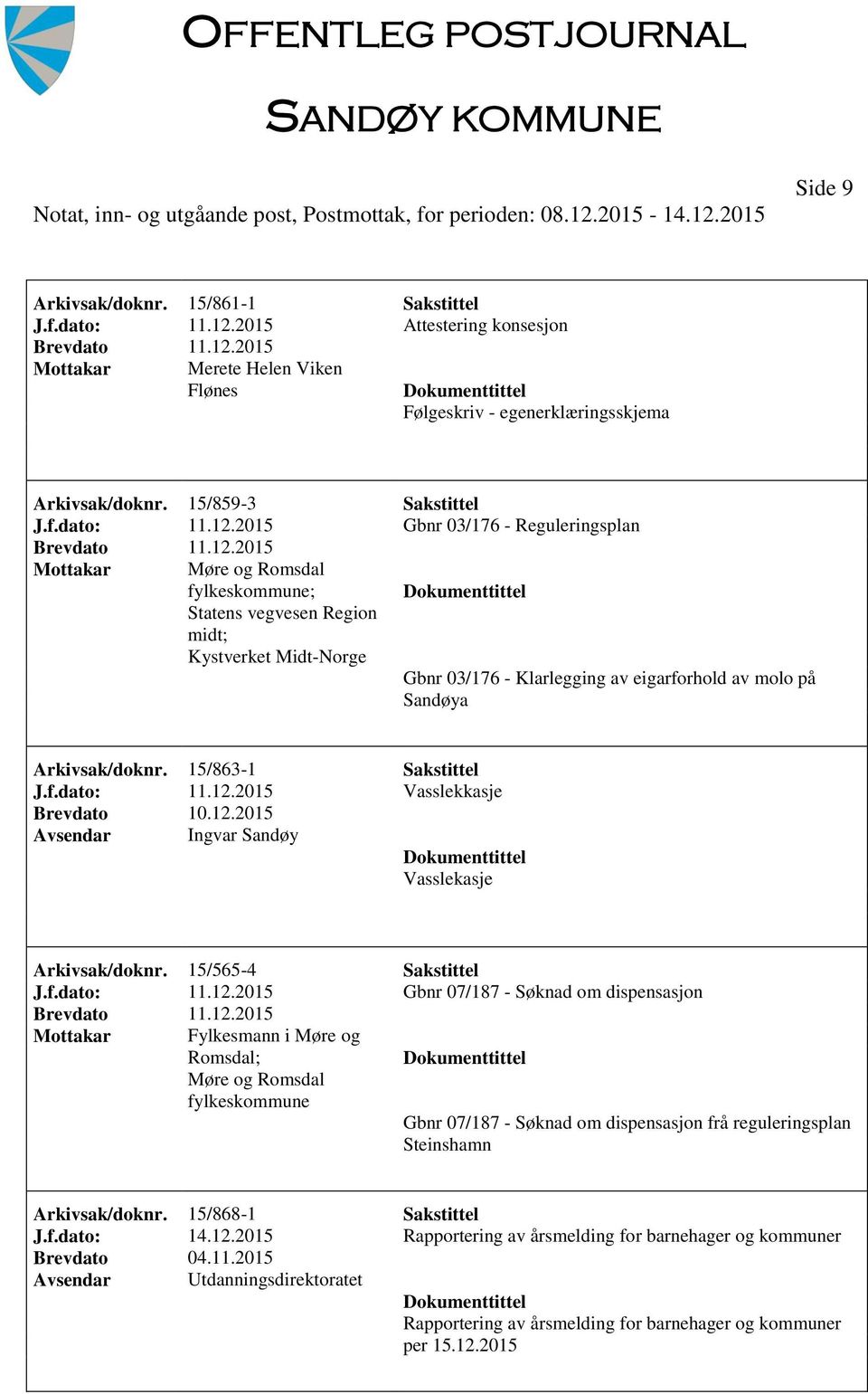 2015 Gbnr 03/176 - Reguleringsplan Brevdato 11.12.