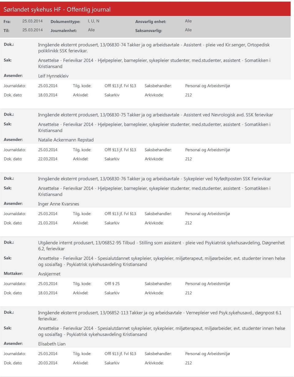 2014 Arkivdel: Sakarkiv Inngående eksternt produsert, 13/06830-75 Takker ja og arbeidsavtale - Assistent ved Nevrologisk avd.