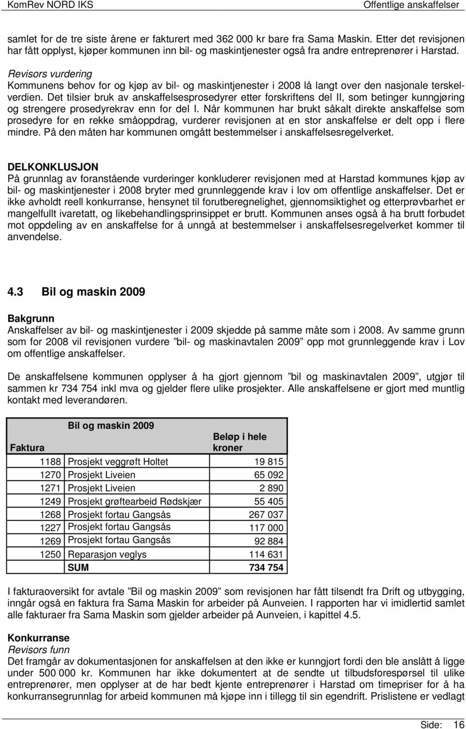 Kommunens behov for og kjøp av bil- og maskintjenester i 2008 lå langt over den nasjonale terskelverdien.