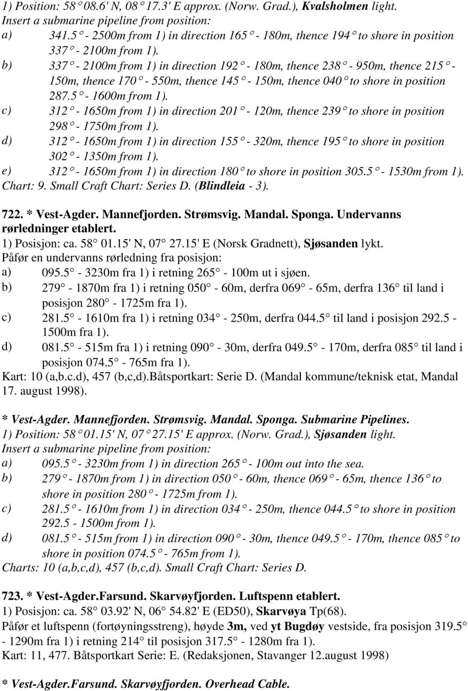 b) 337-2100m from 1) in direction 192-180m, thence 238-950m, thence 215-150m, thence 170-550m, thence 145-150m, thence 040 to shore in position 287.5-1600m from 1).