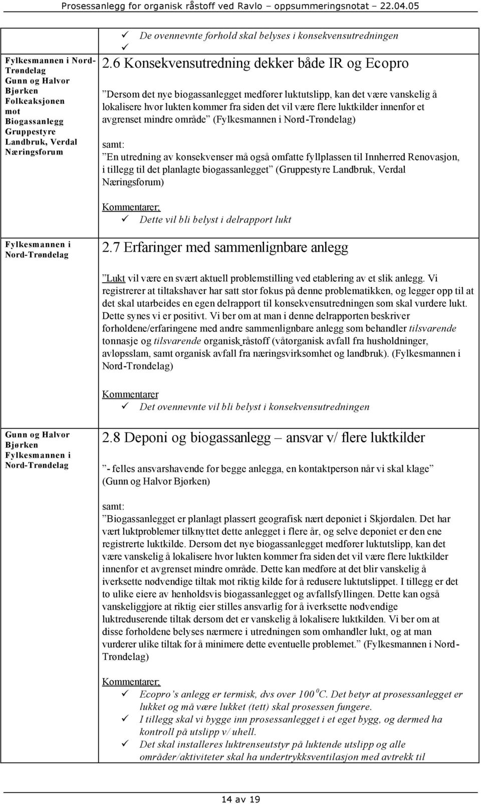 innenfor et avgrenset mindre område (Fylkesmannen i Nord-Trøndelag) samt: En utredning av konsekvenser må også omfatte fyllplassen til Innherred Renovasjon, i tillegg til det planlagte