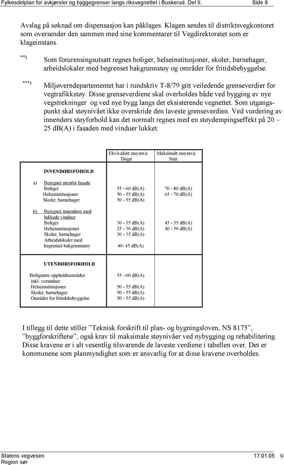 **) ***) Som forurensingsutsatt regnes boliger, helseinstitusjoner, skoler, barnehager, arbeidslokaler med begrenset bakgrunnstøy og områder for fritidsbebyggelse.