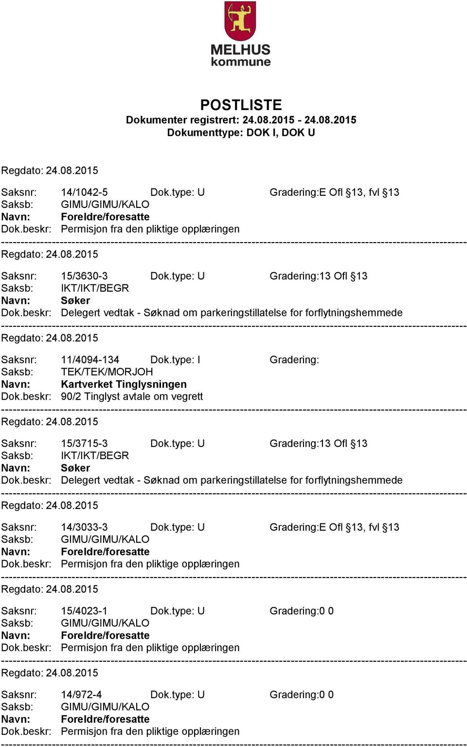 type: I Gradering: Saksb: TEK/TEK/MORJOH Navn: Kartverket Tinglysningen Dok.beskr: 90/2 Tinglyst avtale om vegrett Saksnr: 15/3715-3 Dok.