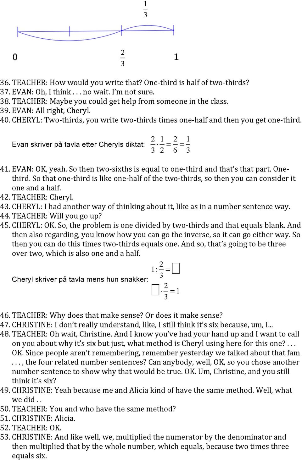 EVAN: OK, yeah. So then two- sixths is equal to one- third and that s that part. One- third. So that one- third is like one- half of the two- thirds, so then you can consider it one and a half. 42.