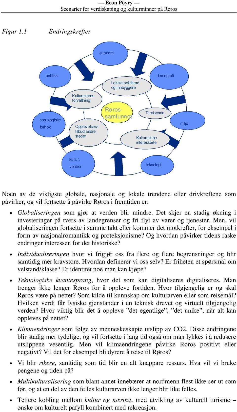 interesserte miljø kultur, verdier teknologi Noen av de viktigste globale, nasjonale og lokale trendene eller drivkreftene som påvirker, og vil fortsette å påvirke Røros i fremtiden er: