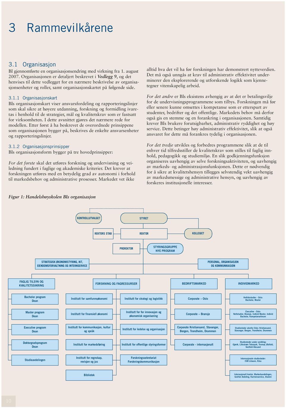 1 Organisasjonskart BIs organisasjonskart viser ansvarsfordeling og rapporteringslinjer som skal sikre at høyere utdanning, forskning og formidling ivaretas i henhold til de strategier, mål og
