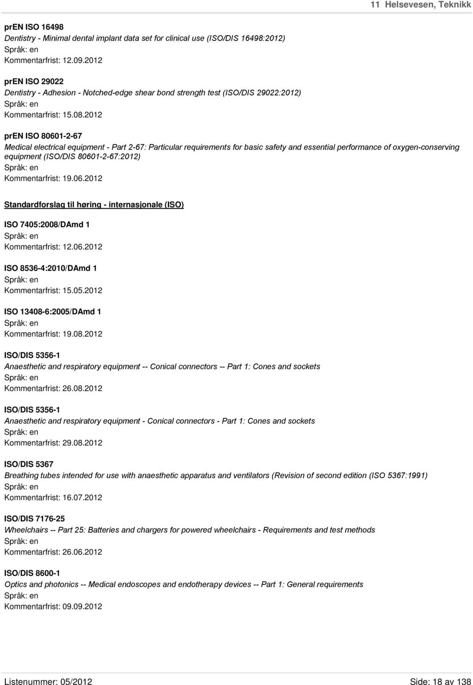 2012 pren ISO 80601-2-67 Medical electrical equipment - Part 2-67: Particular requirements for basic safety and essential performance of oxygen-conserving equipment (ISO/DIS 80601-2-67:2012)