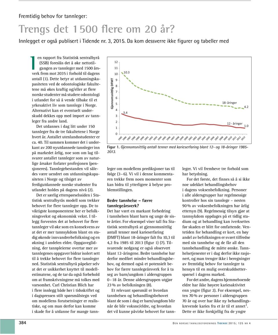 Ien rapport fra Statistisk sentralbyrå (SSB) foreslås det å øke nettotilgangen av tannleger med 1500 årsverk frem mot 2035 i forhold til dagens antall (1).