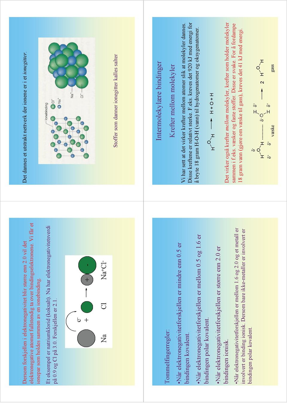 5 er bindingen kovalent. Når elektronegativitetforskjellen er mellom 0.5 og 1.6 er bindingen polar kovalent. Når elektronegativitetforskjellen er større enn 2.0 er bindingen ionisk.