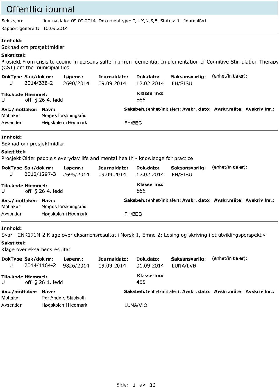 2014 FH/SS offl 26 4. ledd 666 Avs./mottaker: Navn: Saksbeh. Avskr. dato: Avskr.måte: Avskriv lnr.