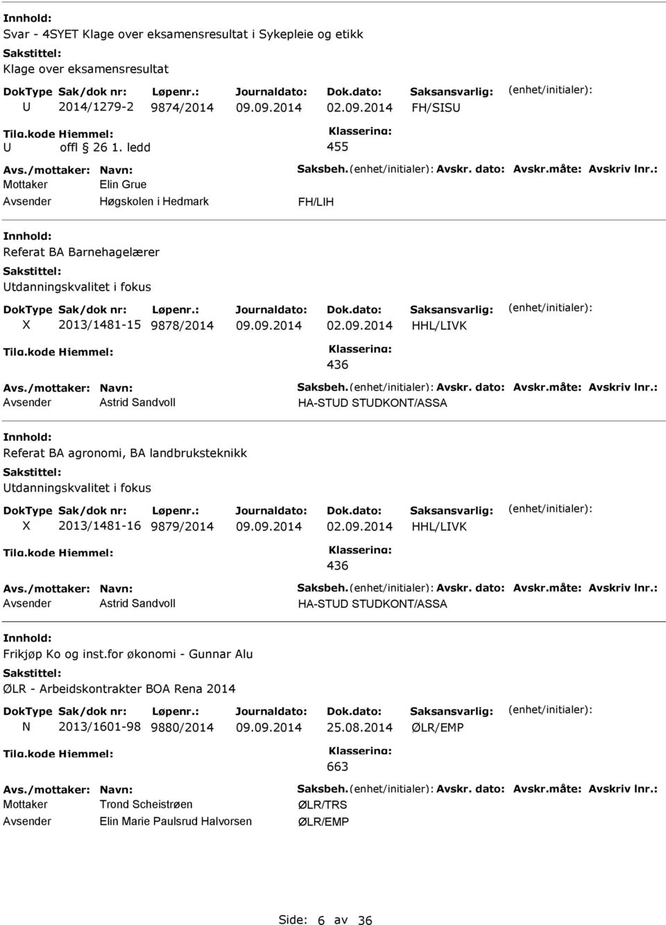 : Astrid Sandvoll HA-STD STDKONT/ASSA Referat BA agronomi, BA landbruksteknikk tdanningskvalitet i fokus 2013/1481-16 9879/2014 HHL/LVK Avs./mottaker: Navn: Saksbeh. Avskr. dato: Avskr.