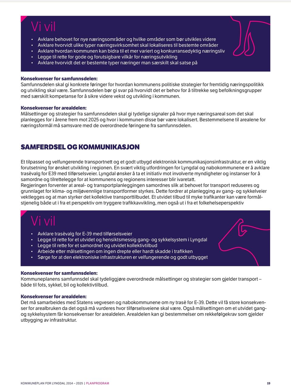 satse på Konsekvenser for samfunnsdelen: Samfunnsdelen skal gi konkrete føringer for hvordan kommunens politiske strategier for fremtidig næringspolitikk og utvikling skal være.