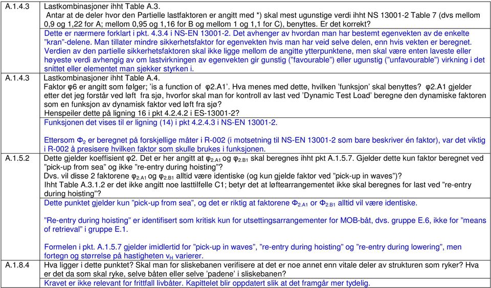 Antar at de deler hvor den Partielle lastfaktoren er angitt med *) skal mest ugunstige verdi ihht NS 13001-2 Table 7 (dvs mellom 0,9 og 1,22 for A; mellom 0,95 og 1,16 for B og mellom 1 og 1,1 for