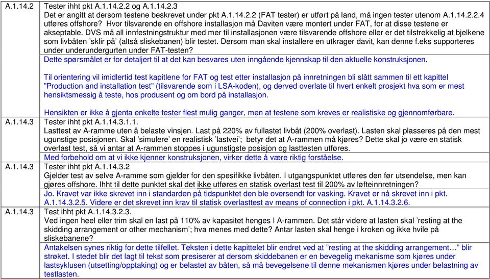 DVS må all innfestningstruktur med mer til installasjonen være tilsvarende offshore eller er det tilstrekkelig at bjelkene som livbåten sklir på (altså sliskebanen) blir testet.