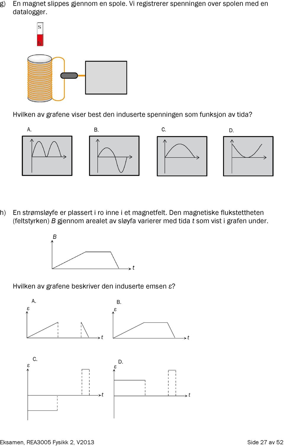 h) En strømsløyfe er plassert i ro inne i et magnetfelt.