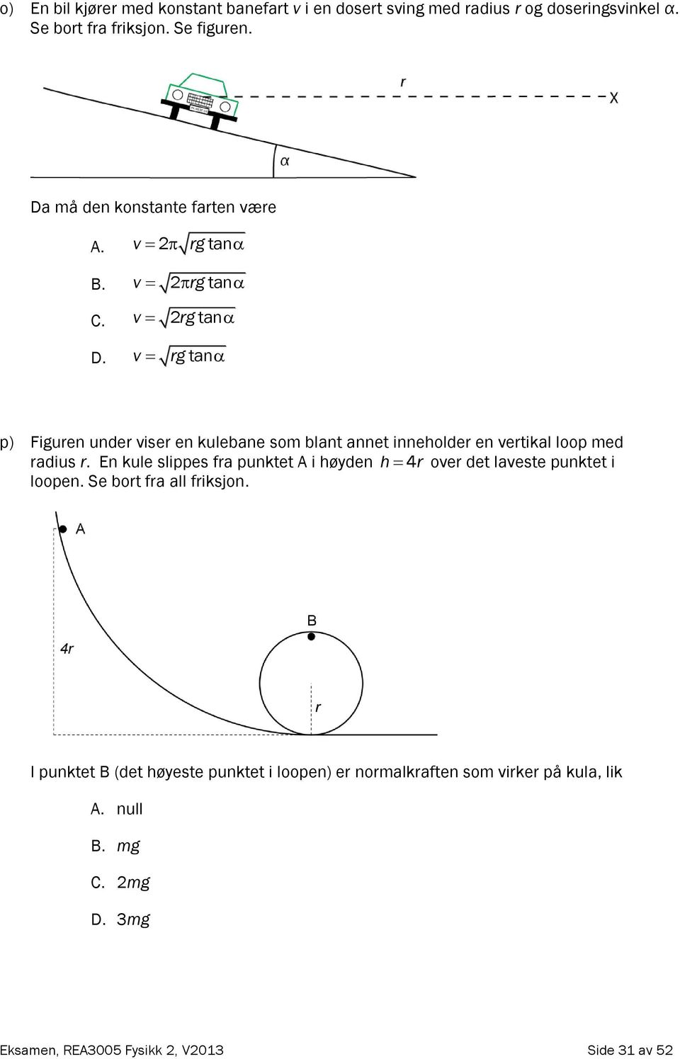 v rg tan p) Figuren under viser en kulebane som blant annet inneholder en vertikal loop med radius r.