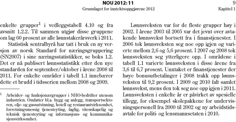 07) i sine næringsstatistikker, se boks.2. Det er nå publisert lønnsstatistikk etter den nye standarden for september/oktober i årene 2008 til 20. For enkelte områder i tabell.