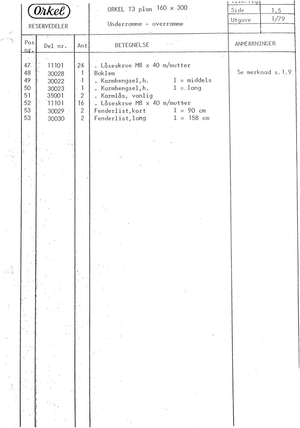 47 0 4 Låseskrue M8 x 40 m/mutter ; " 48 3008 Bakem Se merknad s.