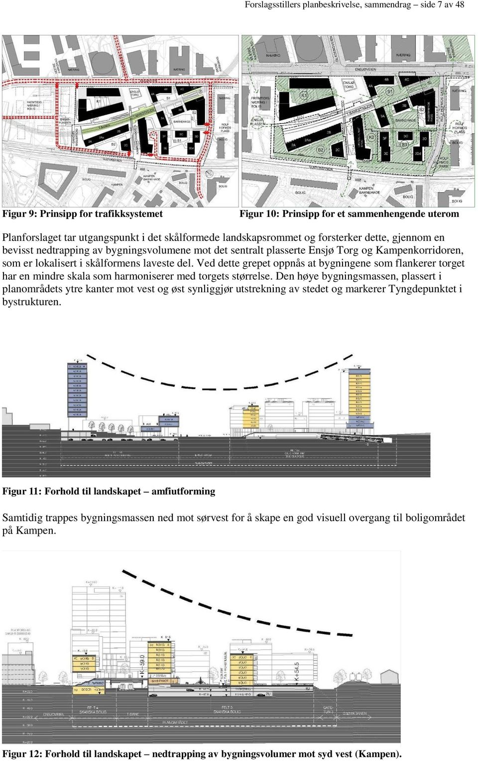 Ved dette grepet oppnås at bygningene som flankerer torget har en mindre skala som harmoniserer med torgets størrelse.