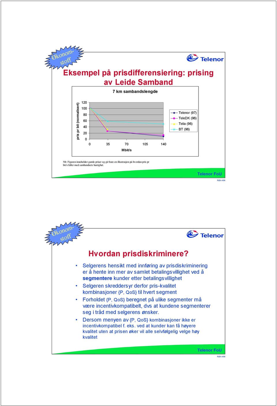 Selgerens hensikt med innføring av prisdiskriminering er å hente inn mer av samlet betalingsvillighet ved å segmentere kunder etter betalingsvillighet Selgeren skreddersyr derfor pris-kvalitet