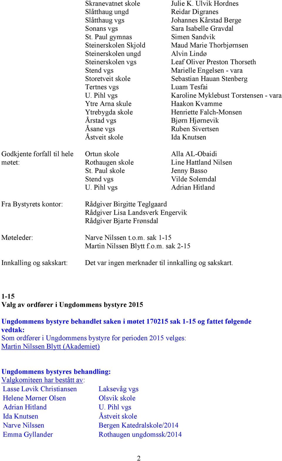 skole Sebastian Hauan Stenberg Tertnes vgs Luam Tesfai Karoline Myklebust Torstensen - vara Ytre Arna skule Haakon Kvamme Ytrebygda skole Henriette Falch-Monsen Årstad vgs Bjørn Hjørnevik Åsane vgs