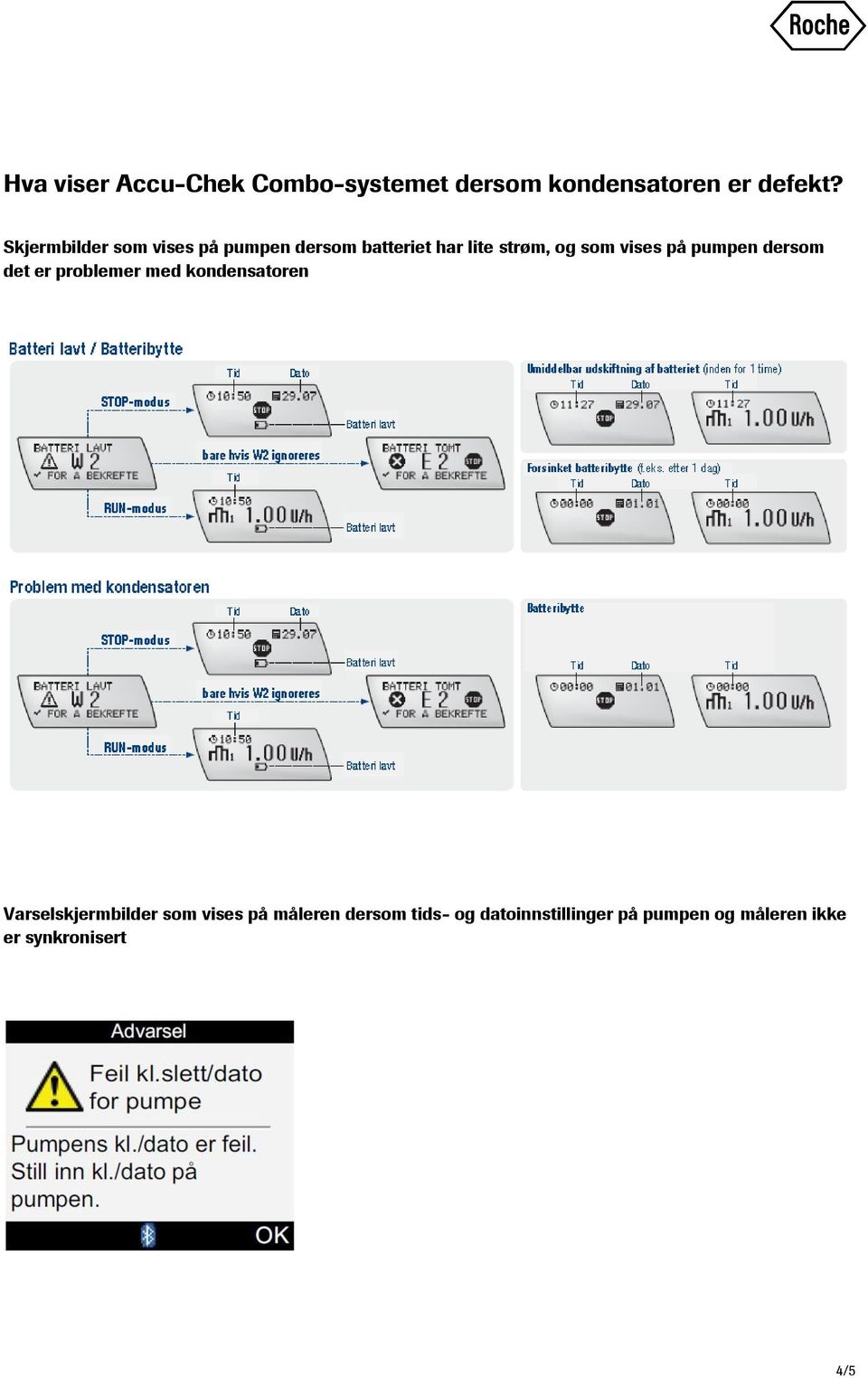 på pumpen dersom det er problemer med kondensatoren Varselskjermbilder som