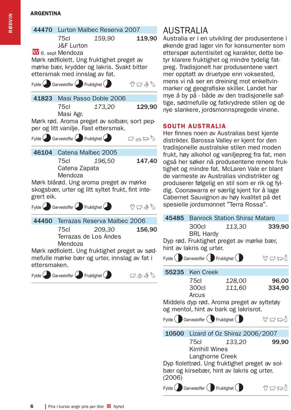 K8L8M8 FLQY 46104 Catena Malbec 2005 75cl 196,50 147,40 Catena Zapata Mendoza Mørk blårød. Ung aroma preget avmørke skogsbær,urter og litt syltet frukt, fint integrerteik.