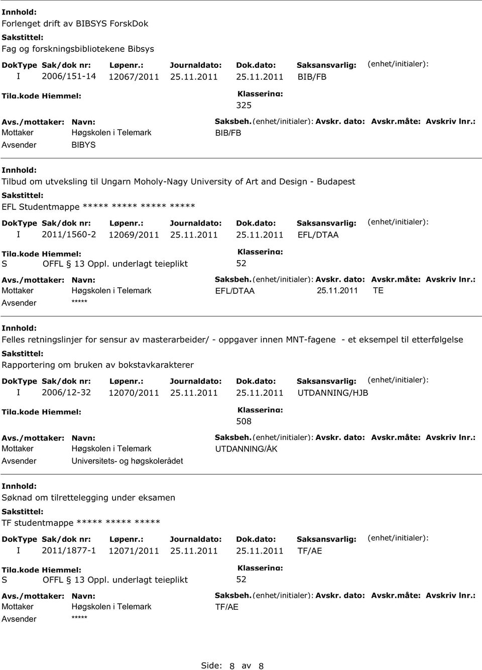 sensur av masterarbeider/ - oppgaver innen MNT-fagene - et eksempel til etterfølgelse Rapportering om bruken av bokstavkarakterer 2006/12-32 12070/2011 TDANNNG/HJB