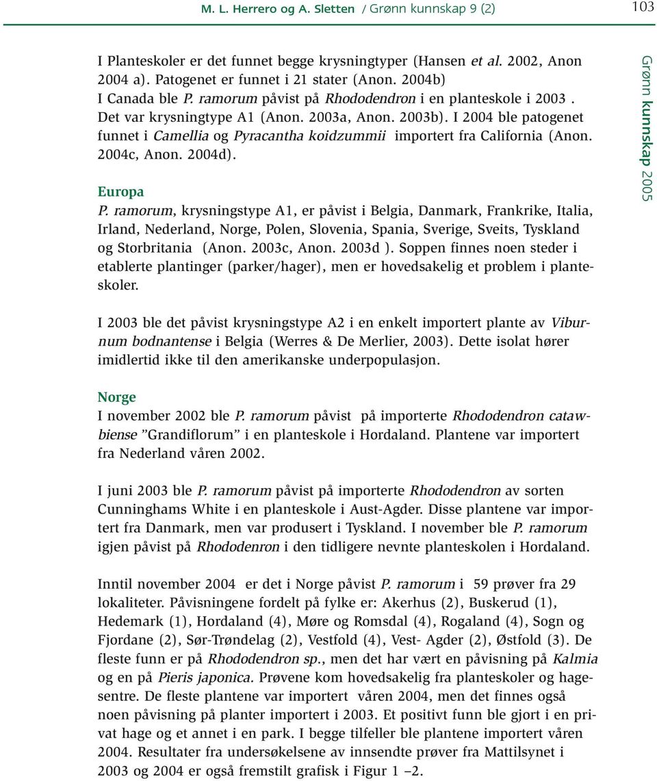 I 2004 ble patogenet funnet i Camellia og Pyracantha koidzummii importert fra California (Anon. 2004c, Anon. 2004d). Europa P.