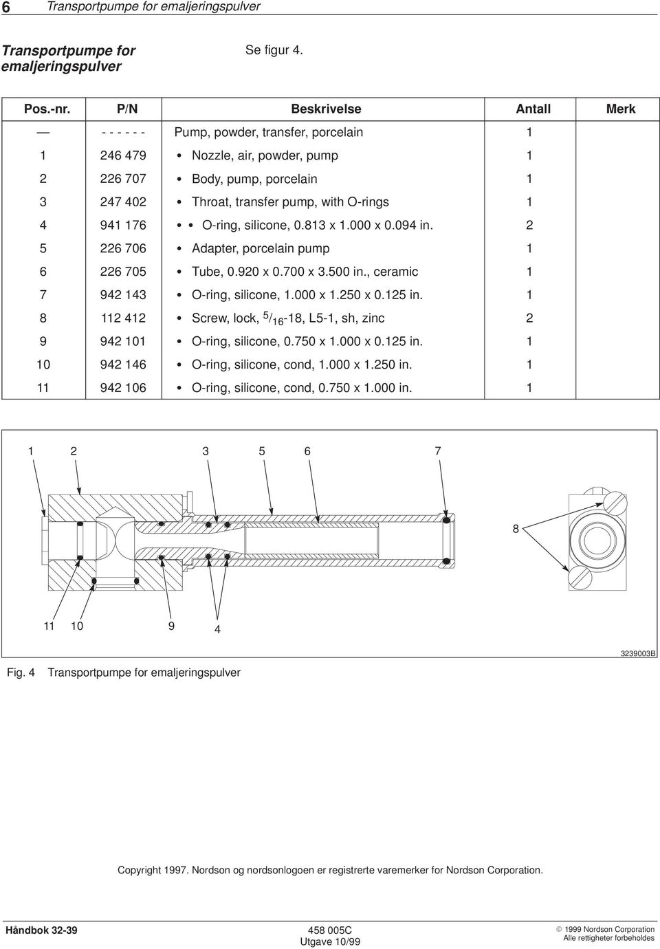 941 176 O-ring, silicone, 0.813 x 1.000 x 0.094 in. 2 5 226 706 Adapter, porcelain pump 1 6 226 705 Tube, 0.920 x 0.700 x 3.500 in., ceramic 1 7 942 143 O-ring, silicone, 1.000 x 1.250 x 0.125 in.