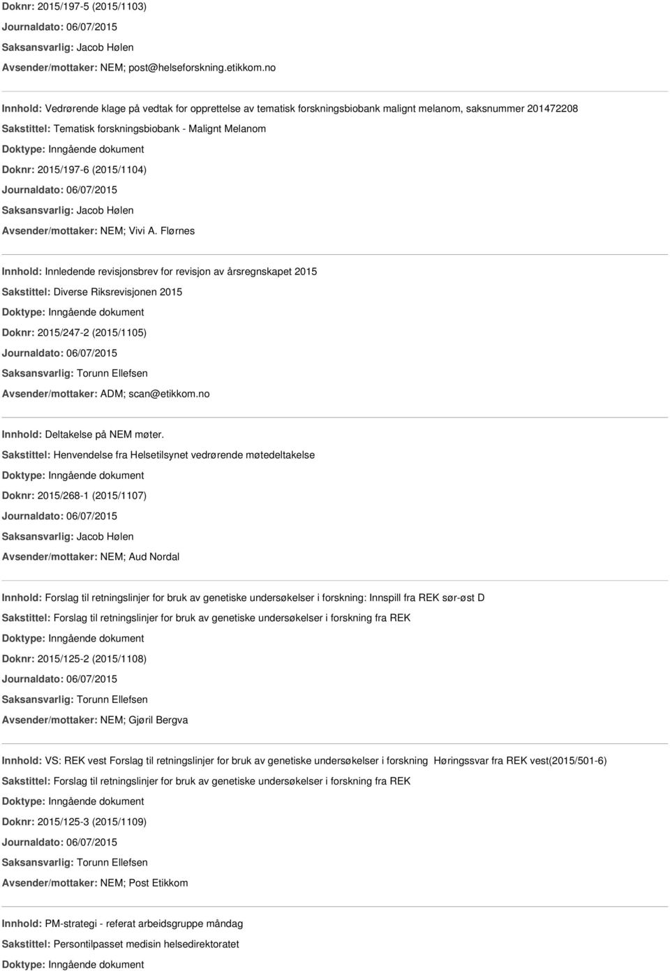 (2015/1104) Avsender/mottaker: NEM; Vivi A.