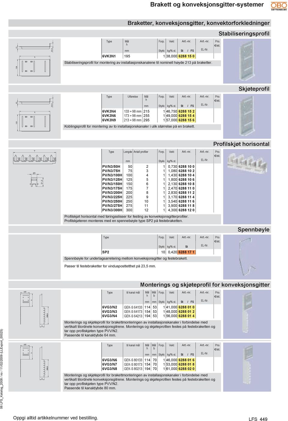 Stykk St / FS Stabiliseringsprofil Skjøteprofil Utførelse 6VK3N4 133 + 98 mm 215 1 46,750 6288 15 2 6VK3N6 173 + 98 mm 255 1 49,000 6288 15 4 6VK3N9 213 + 98 mm 295 1 57,000 6288 15 6 Koblingsprofil