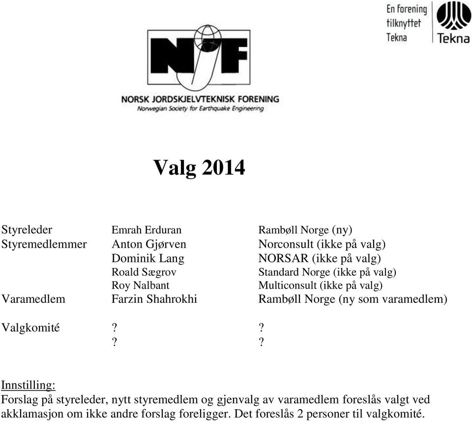 Farzin Shahrokhi Rambøll Norge (ny som varamedlem) Valgkomité?