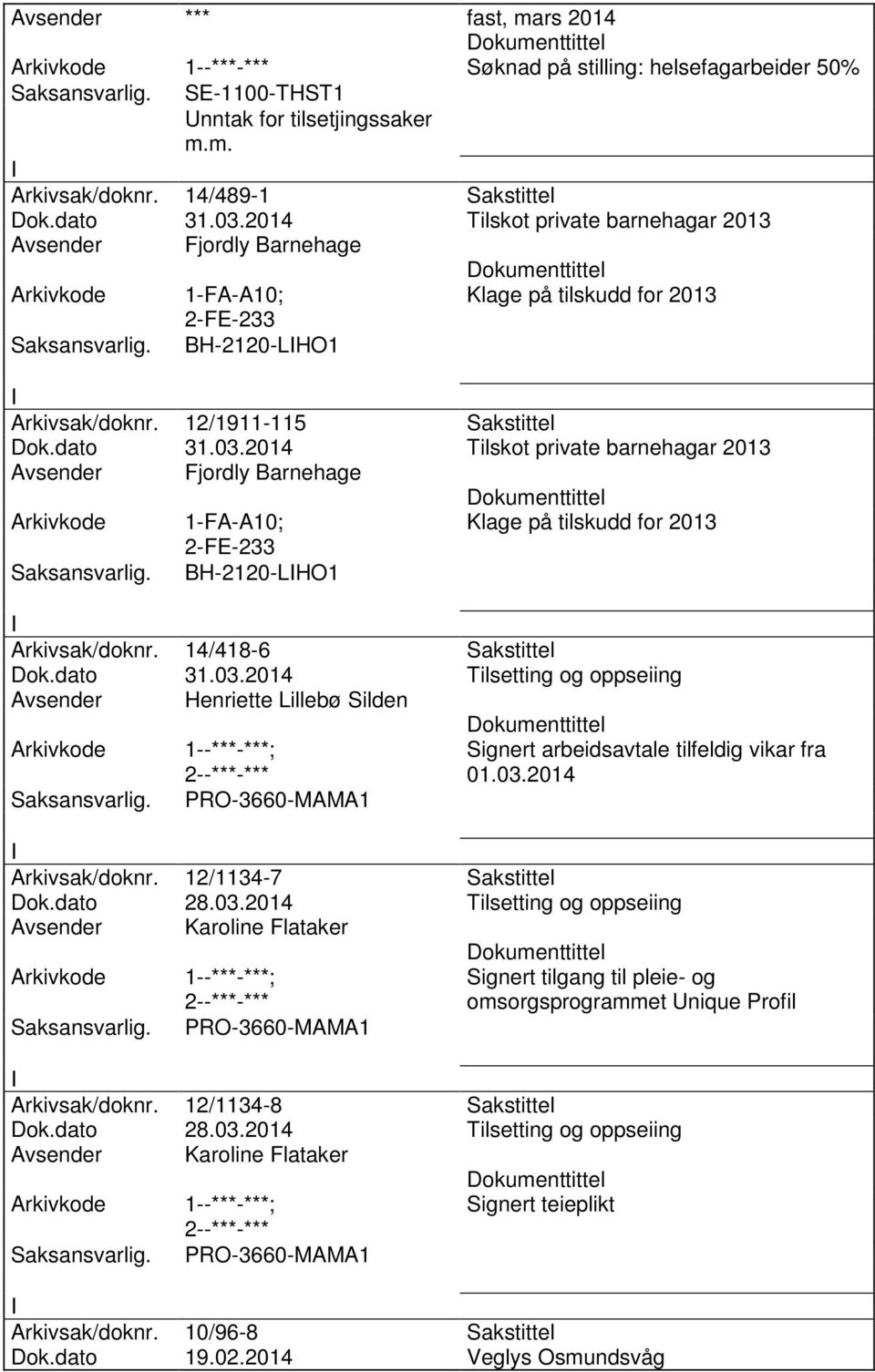 2014 Tilskot private barnehagar 2013 Avsender Fjordly Barnehage 1-FA-A10; Klage på tilskudd for 2013 2-FE-233 BH-2120-LHO1 Arkivsak/doknr. 14/418-6 Sakstittel Dok.dato 31.03.