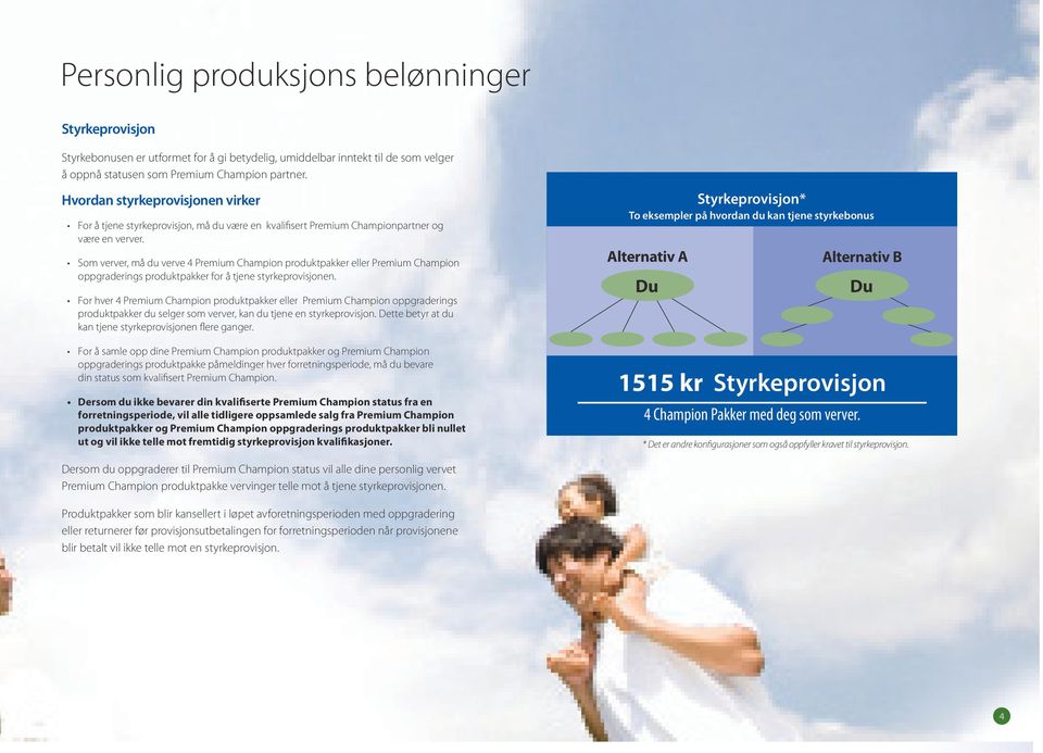 Som verver, må du verve 4 Premium Champion produktpakker eller Premium Champion oppgraderings produktpakker for å tjene styrkeprovisjonen.