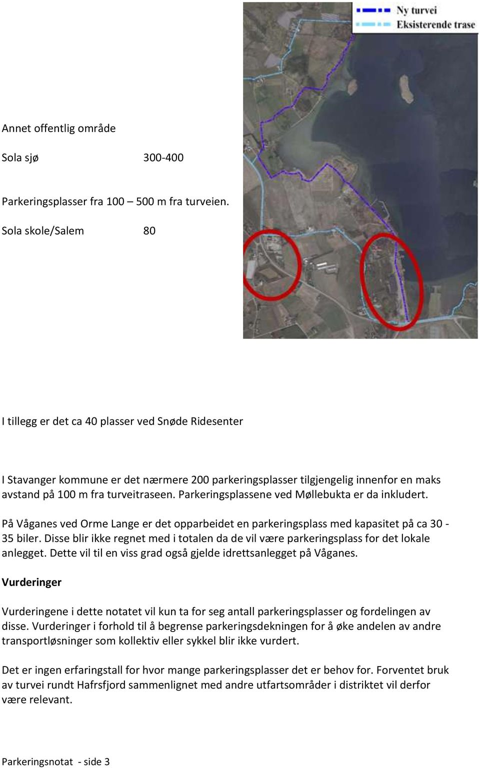 Parkeringsplassene ved Møllebukta er da inkludert. På Våganes ved Orme Lange er det opparbeidet en parkeringsplass med kapasitet på ca 30-35 biler.