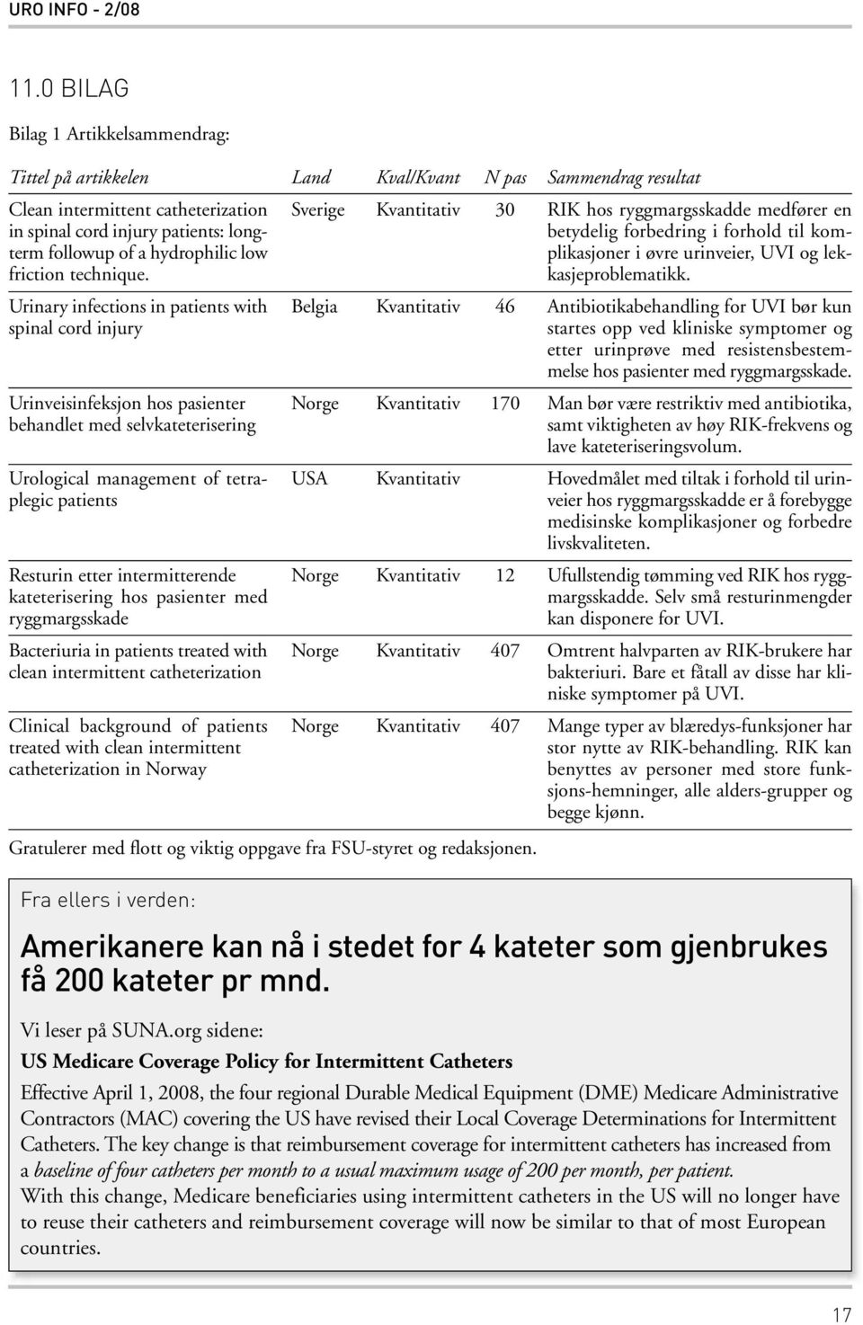 hydrophilic low friction technique. Sverige Kvantitativ 30 RIK hos ryggmargsskadde medfører en betydelig forbedring i forhold til komplikasjoner i øvre urinveier, UVI og lekkasje problematikk.