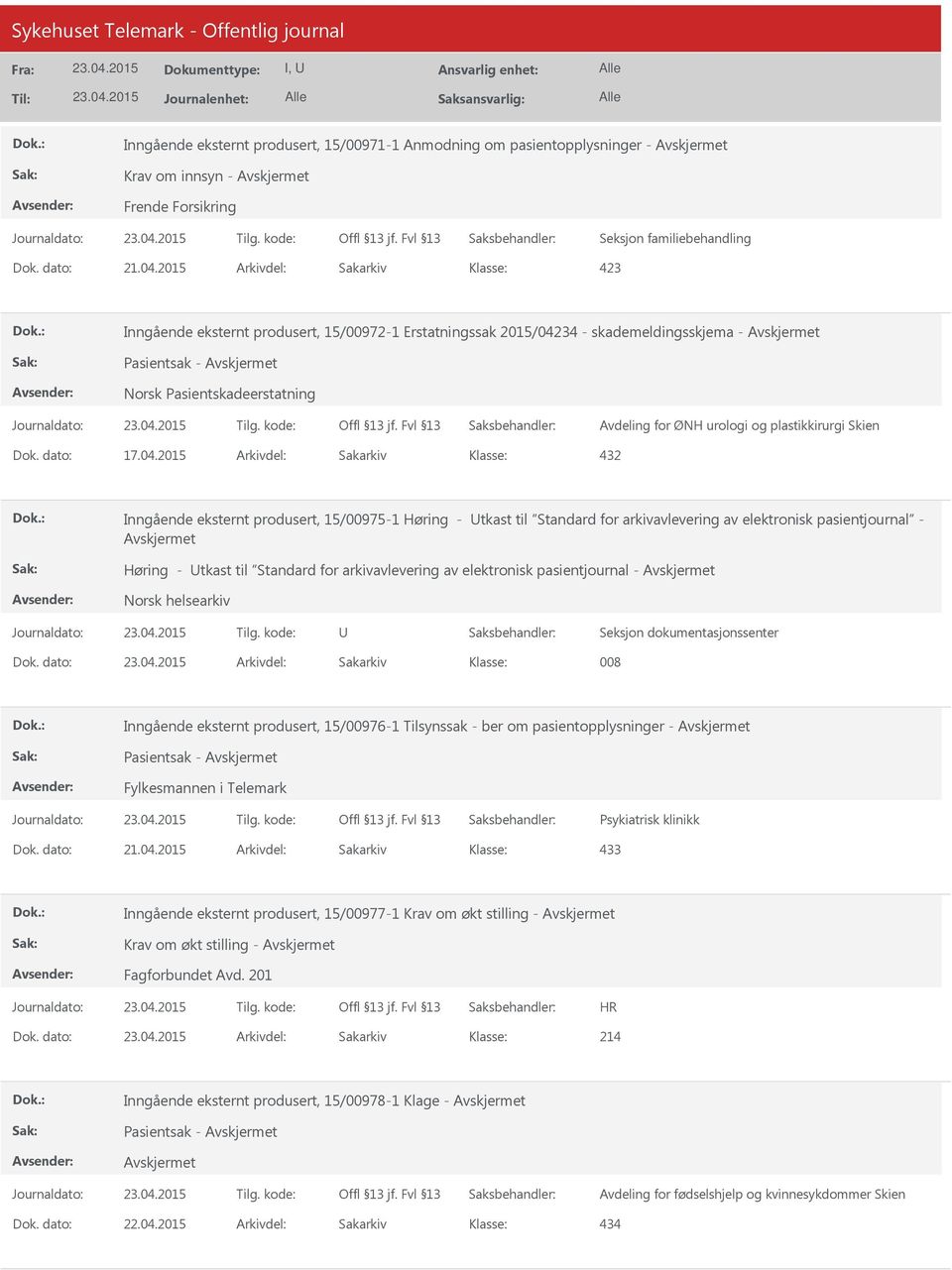 - skademeldingsskjema - Pasientsak - Norsk Pasientskadeerstatning Avdeling for ØNH urologi og plastikkirurgi Skien Dok. dato: 17.04.