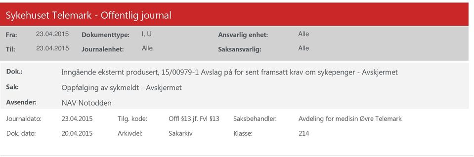 av sykmeldt - NAV Notodden Avdeling for medisin Øvre