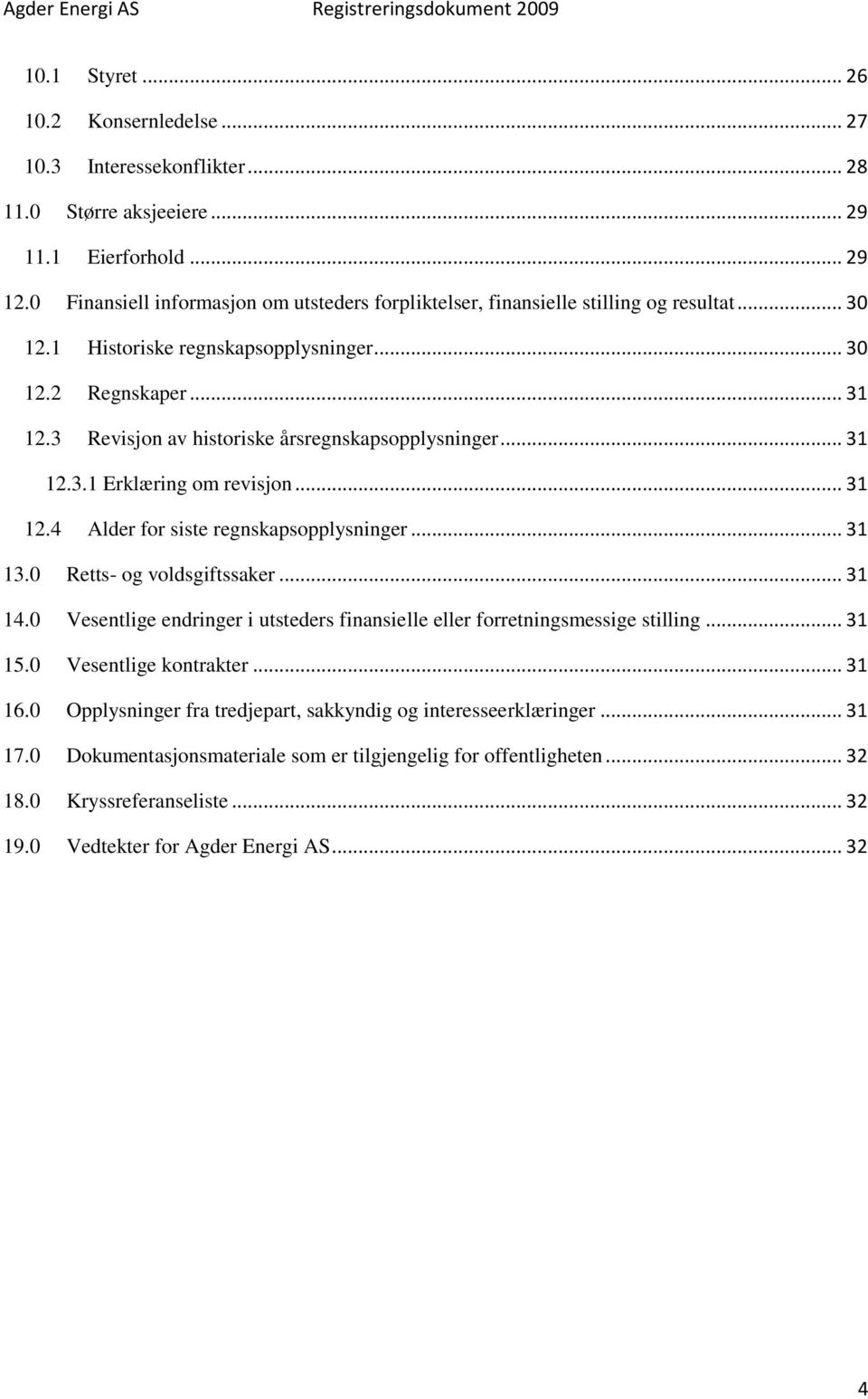 3 Revisjon av historiske årsregnskapsopplysninger... 31 12.3.1 Erklæring om revisjon... 31 12.4 Alder for siste regnskapsopplysninger... 31 13.0 Retts- og voldsgiftssaker... 31 14.