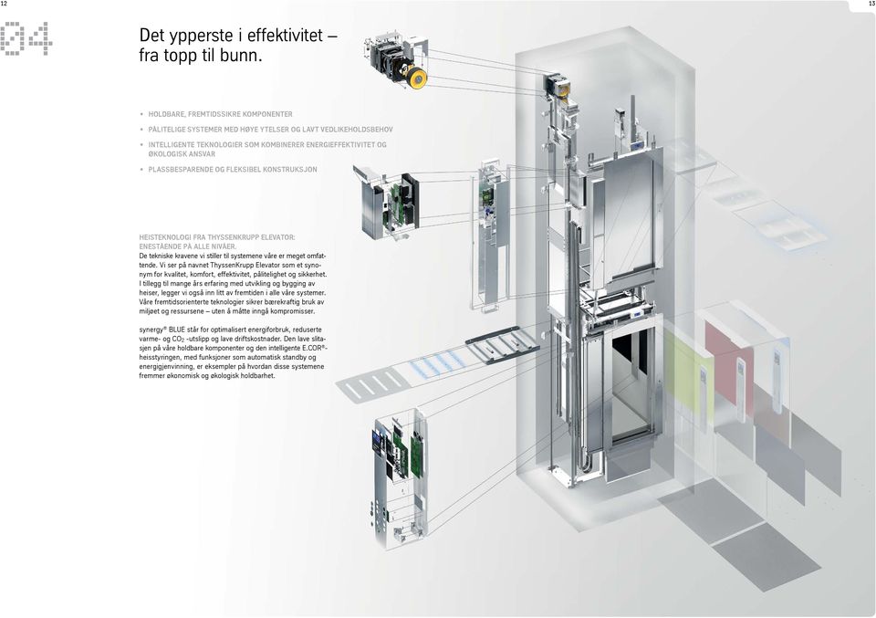 FLEKSIBEL KONSTRUKSJON HEISTEKNOLOGI FRA THYSSENKRUPP ELEVATOR: ENESTÅENDE PÅ ALLE NIVÅER. De tekniske kravene vi stiller til systemene våre er meget omfattende.